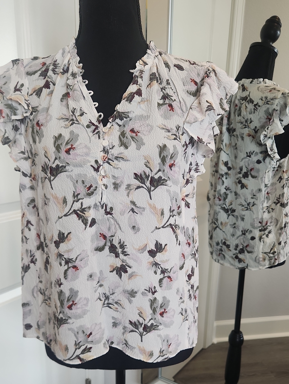 Rebecca Taylor White Floral Ruffle Sleeve Blouse